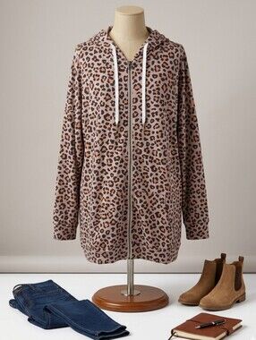 Tees2urdoor NWT Leopard Print Zip-Up Hoodie, Size 4XL/5XL